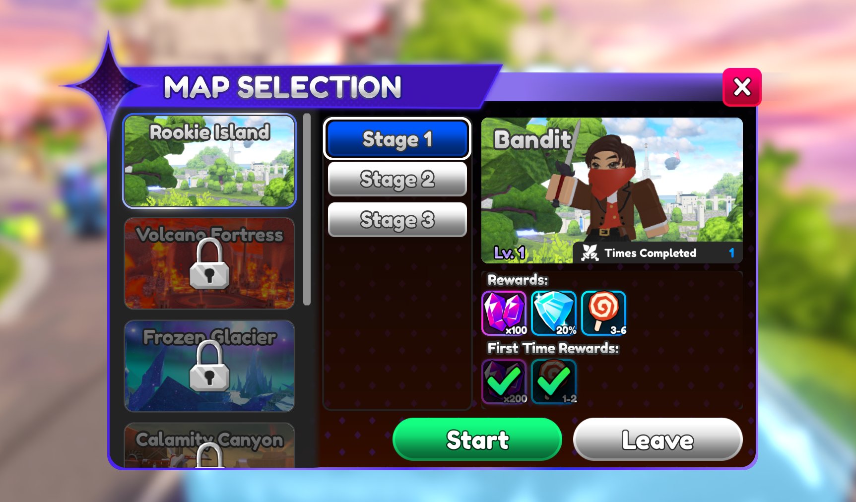 In-game map and stage selection screen